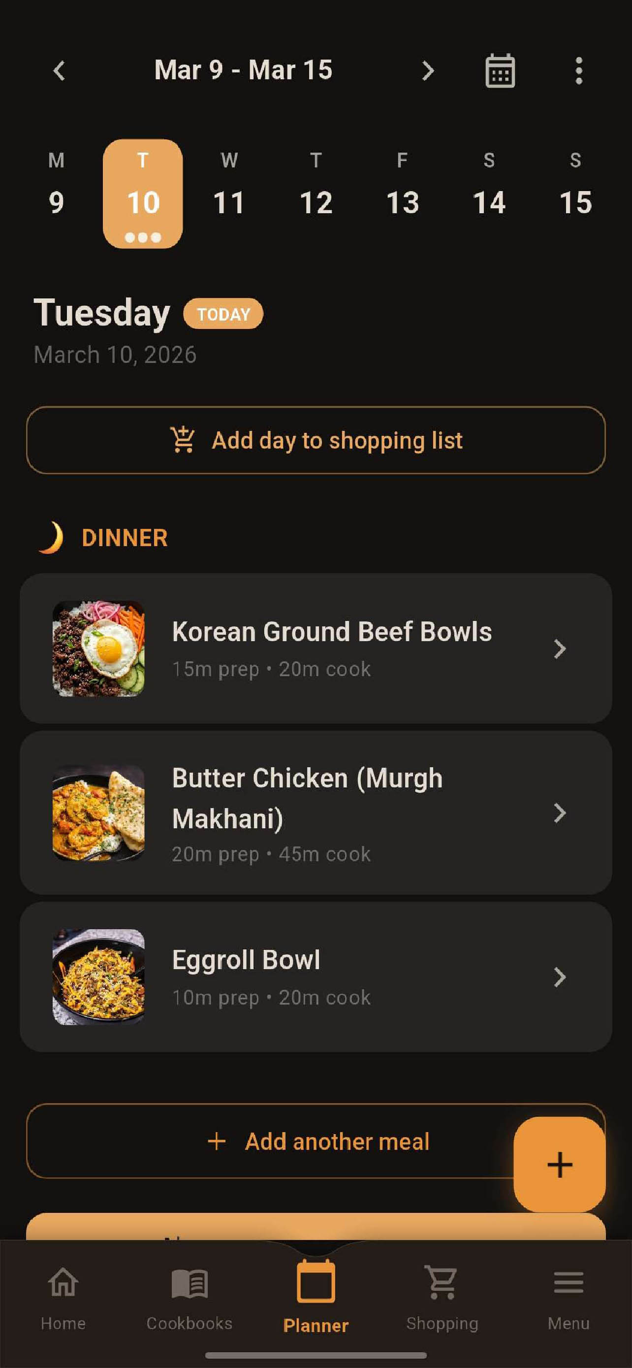 Weekly meal planner with recipes